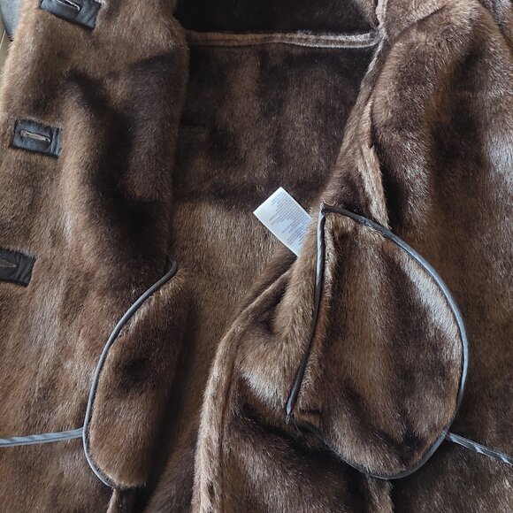 UTEX Black Ultrasuede Brown Faux Fur Trim Coat Women's Xlarge - Picture 11 of 12